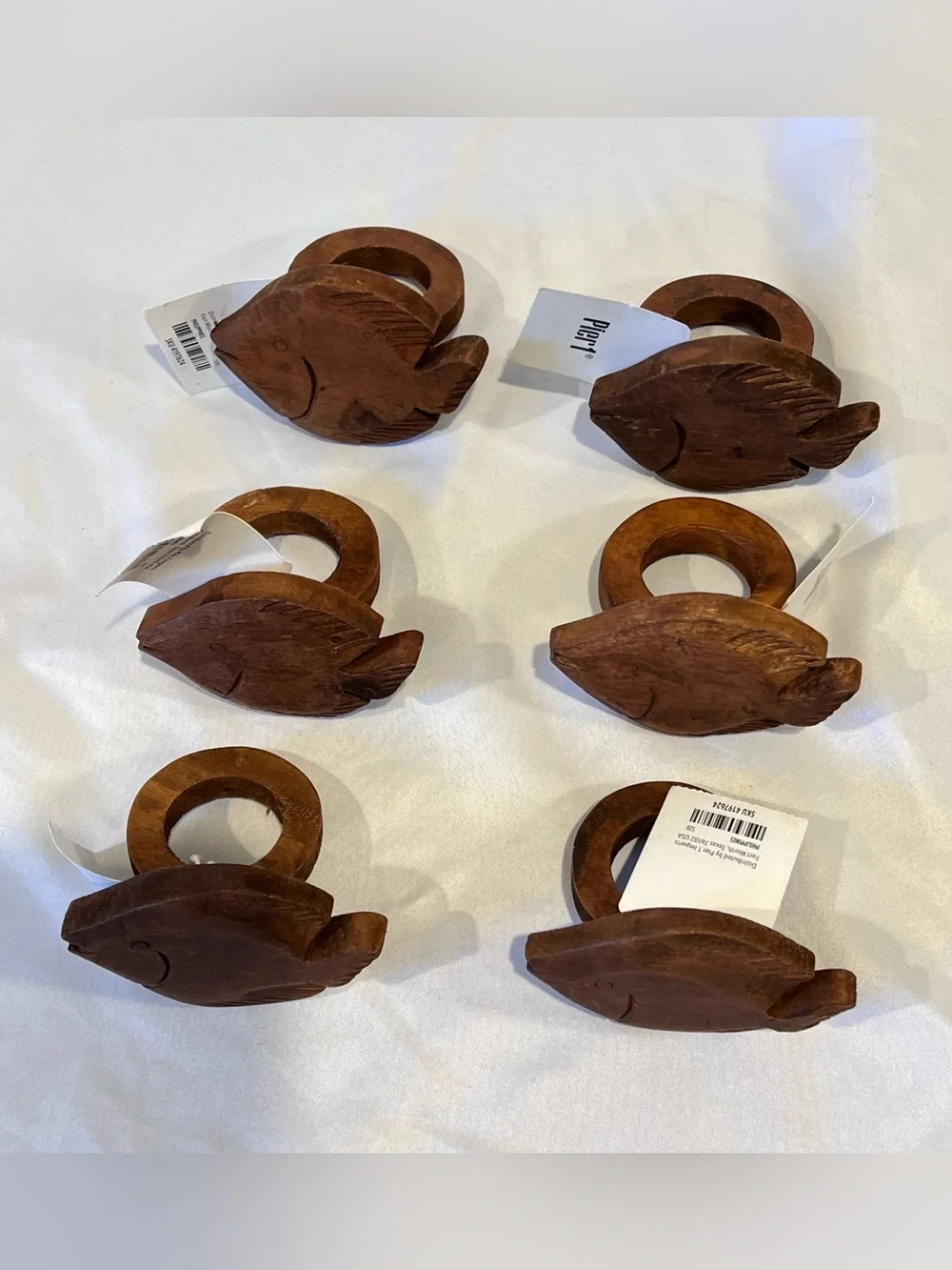 Pier 1 Wooden Fish Napkin Rings Set of 6 New With Tags